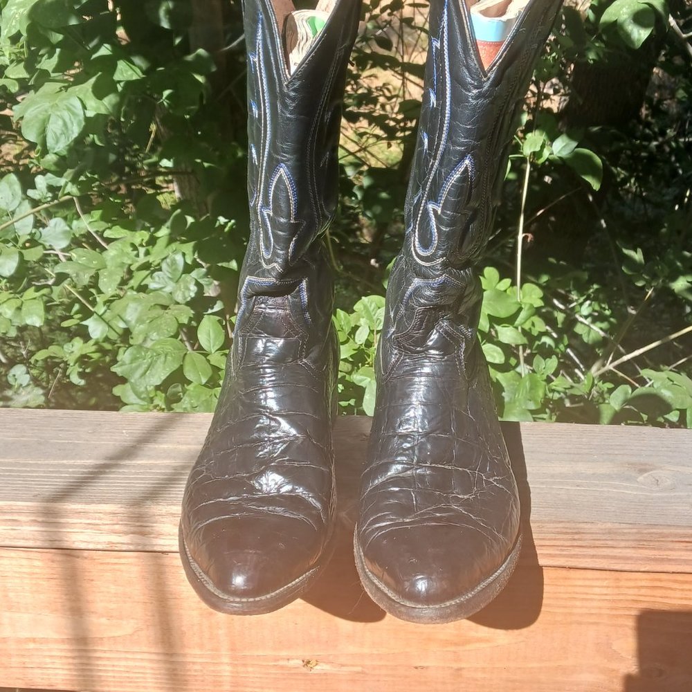 Vintage mens black leather cowboy boots country western rodeo men size 11.5 - Picture 5 of 5